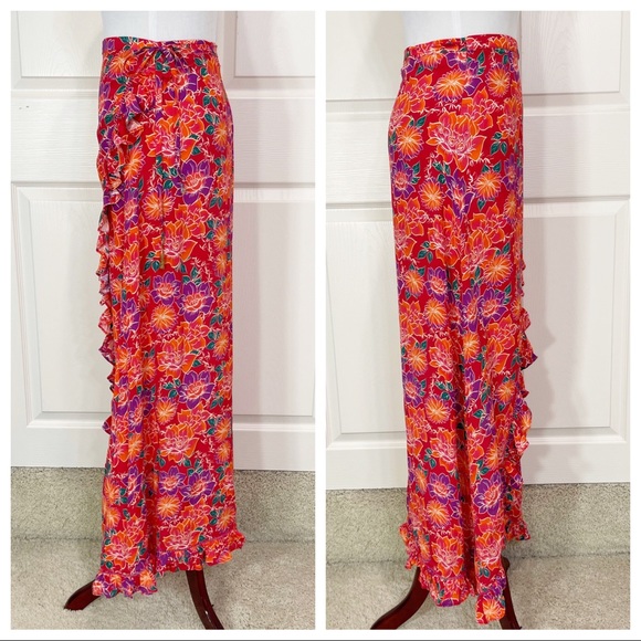PALOMA BLUE Stevie Ruffled Floral-print Crepe De Chine Wrap Maxi Skirt In Red - Picture 4 of 8